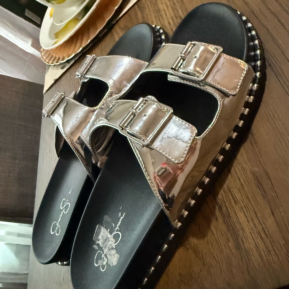 Jessica Simpson Silver Sandals with Buckle Straps